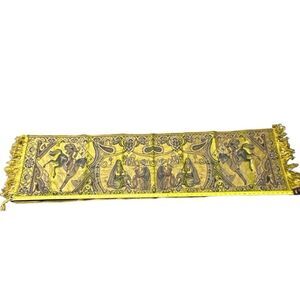 Fringe Gold Black Byzantine Egyptian Handcrafted Hanging Wall Tapestry 15.5"x58"